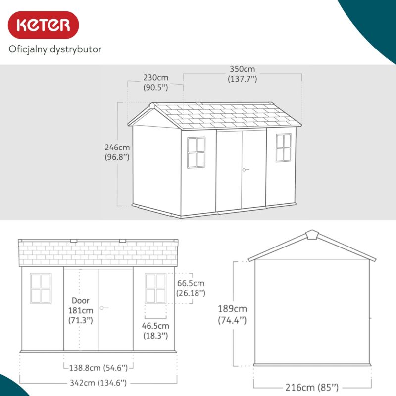 Domek ogrodowy Keter Newton Plus 11x7,5 narzędziowy EVOTECH 350x230x246 cm brązowy 1 szt