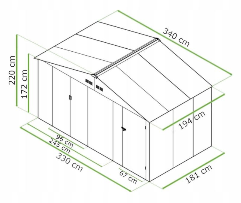Domek Ogrodowy Narzędziowy na Narzędzia Szopa FALCON 340x194cm Metalowy XL 1 szt