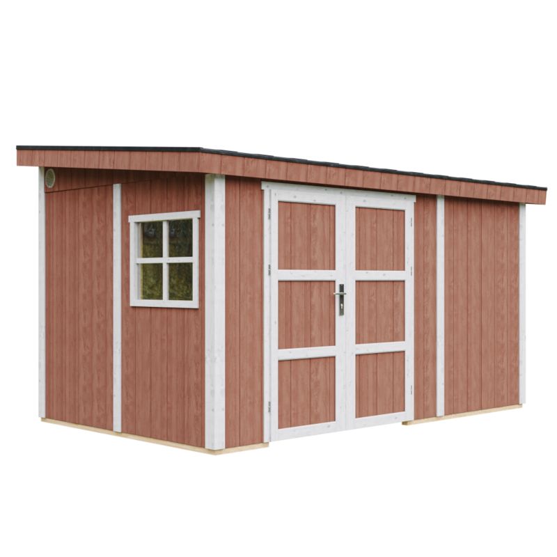 Domek ogrodowy Timbela M939B-REDWOOD RED 8.68 m² LP Smartside bez podłogi i ściany bocznej 1 szt.