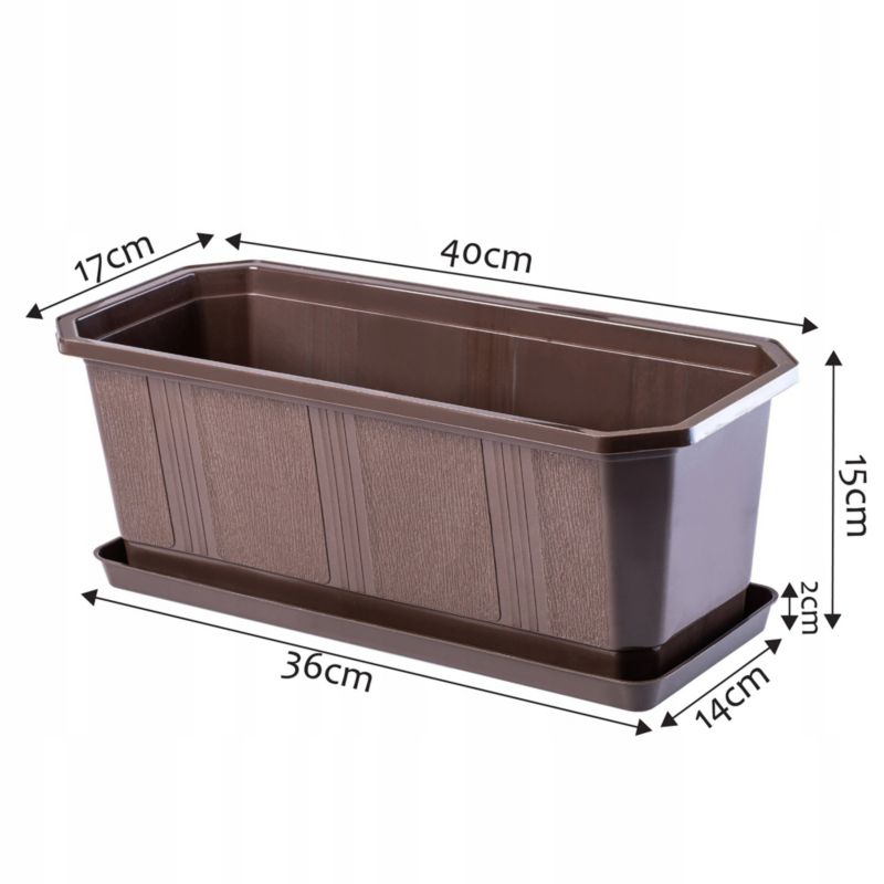 Donica Balkonowa KADAX + Podstawka Uchwyty 40cm Brąz 1szt.