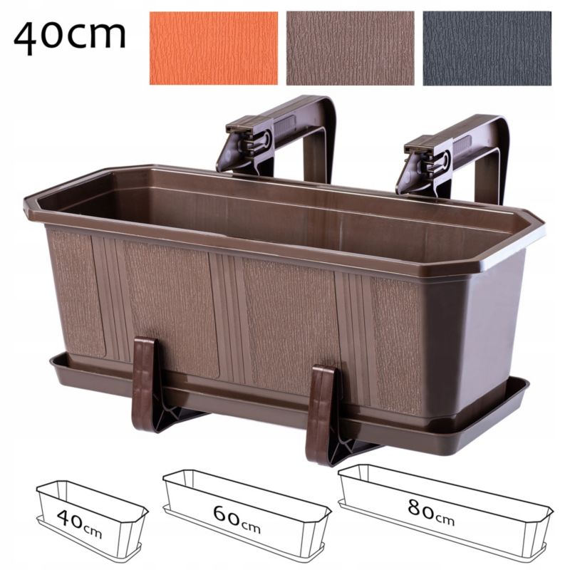 Donica Balkonowa KADAX + Podstawka Uchwyty 40cm Brąz 1szt.