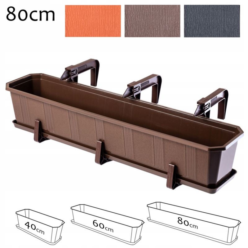 Donica Balkonowa KADAX + Podstawka Uchwyty 80cm Brąz 1szt.