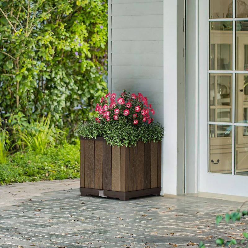 Donica ogrodowa kwadratowa z systemem nawadniania 45,5x45,5x45,5 cm walnut 1 szt