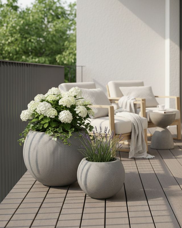 Donica ogrodowa, na balkon, do domu 53x53x42cm ROTONDO L Mazovia - odporna na UV i mróz,wodoodporna Szara imitująca beton 1szt