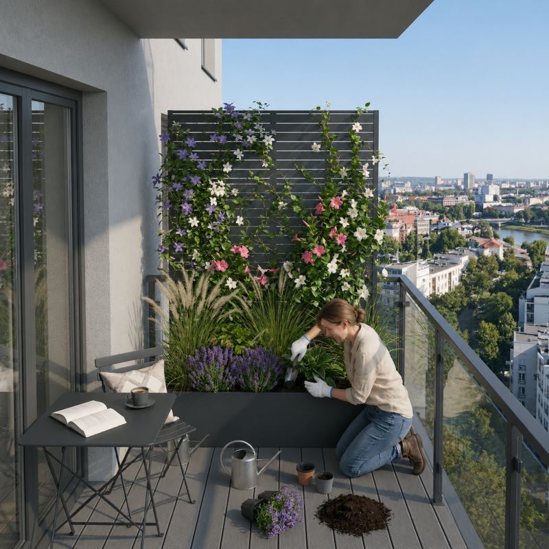 Donica ogrodowa z pergolą Be-active.pl na pnącza na balkon duża metalowa stabilna antracyt 1 szt.