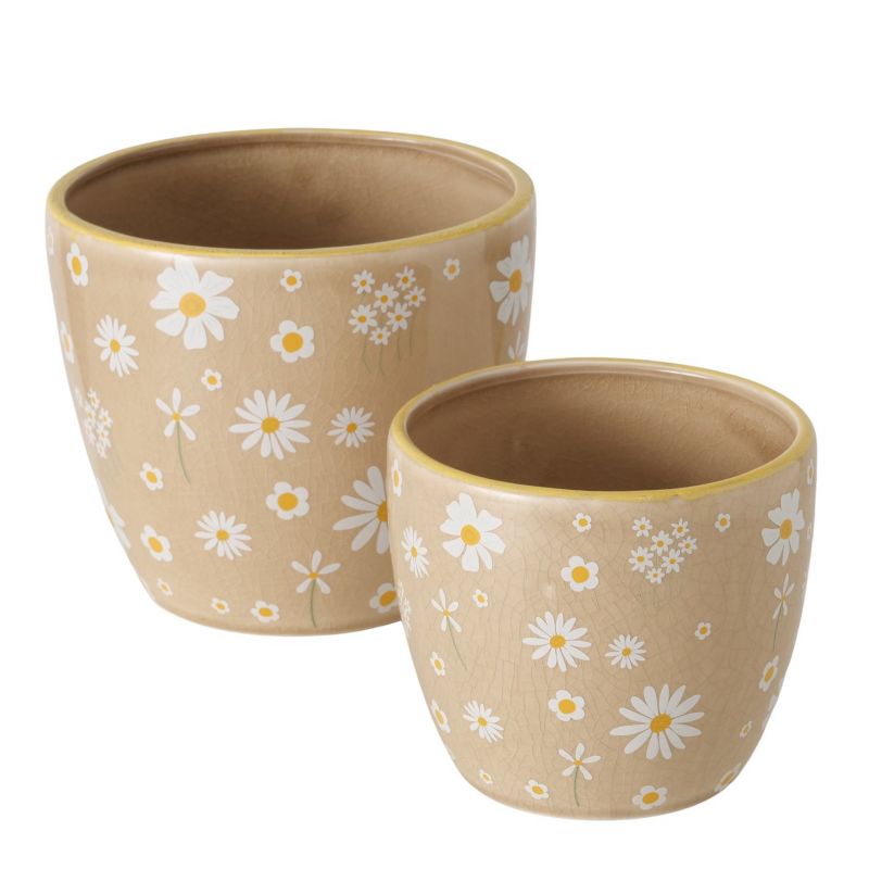 Donice Honey BOLTZE beżowe ceramiczne w kwiatki 2 szt.