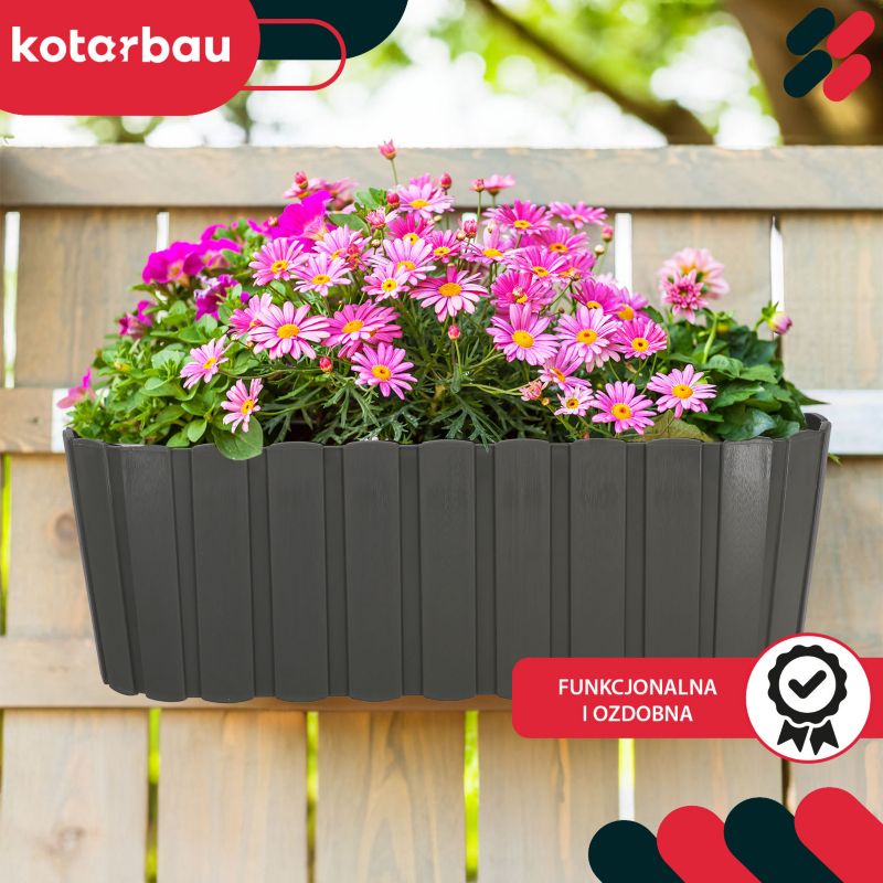 Doniczka balkonowa KOTARBAU z uchwytami plastikowa szara 40x15x15 cm 1 szt.