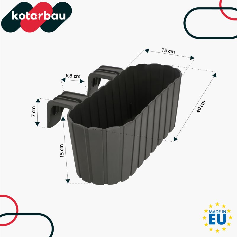 Doniczka balkonowa KOTARBAU z uchwytami plastikowa szara 40x15x15 cm 1 szt.