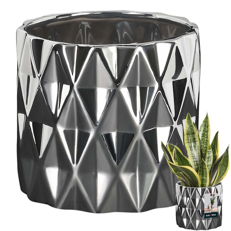Doniczka ceramiczna KOTARBAU cylinder srebrna 12 cm 1 szt.