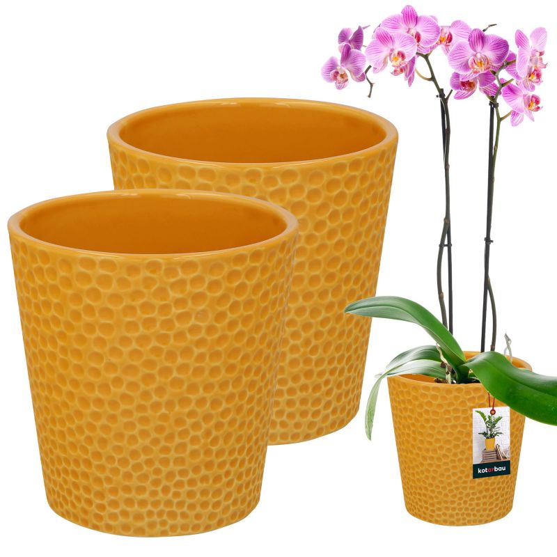 Doniczka ceramiczna KOTARBAU musztardowa 9,5 cm 2 szt.