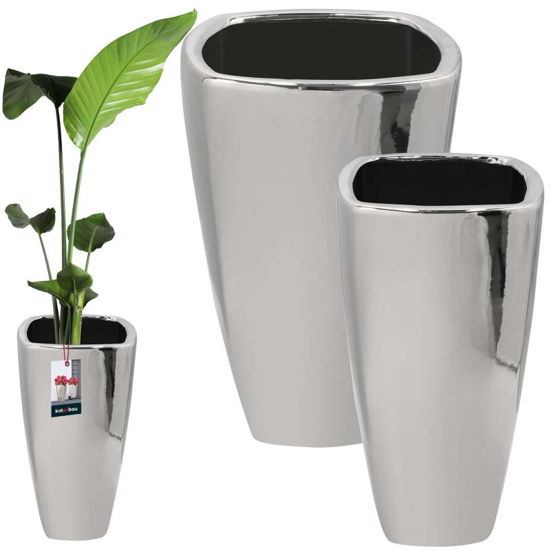 Doniczka ceramiczna KOTARBAU srebrna z odpływem 2 szt.