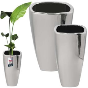 Doniczka ceramiczna KOTARBAU srebrna z odpływem 2 szt.