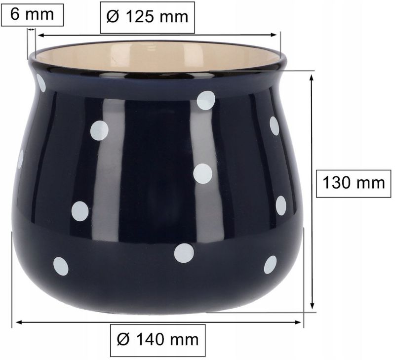 Doniczka ceramiczna KOTARBAU w grochy granatowa 125 mm 1 szt.