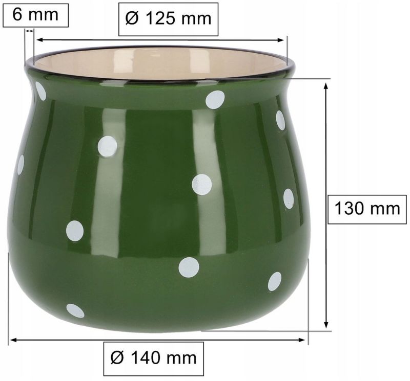 Doniczka ceramiczna KOTARBAU w grochy zielona 125 mm 1 szt.