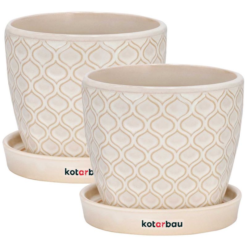 Doniczka ceramiczna KOTARBAU z podstawką 12 cm kremowa 2 szt.