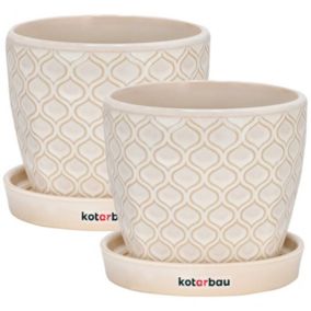 Doniczka ceramiczna KOTARBAU z podstawką 12 cm kremowa 2 szt.