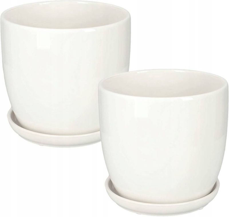 Doniczka ceramiczna KOTARBAU z podstawką biała 15 cm 2 szt.