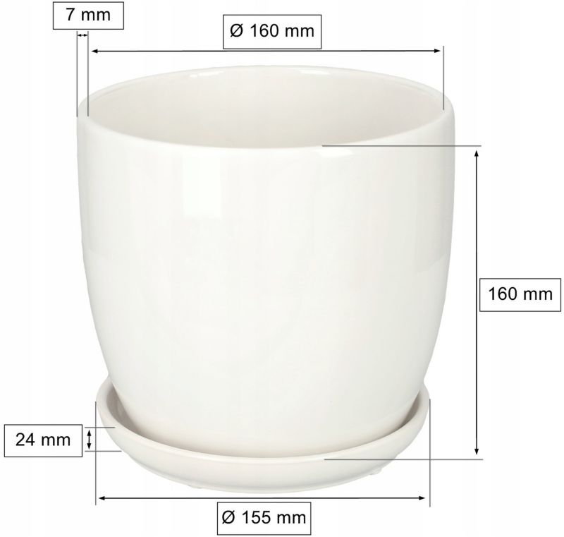 Doniczka ceramiczna KOTARBAU z podstawką biała 17 cm 1 szt.