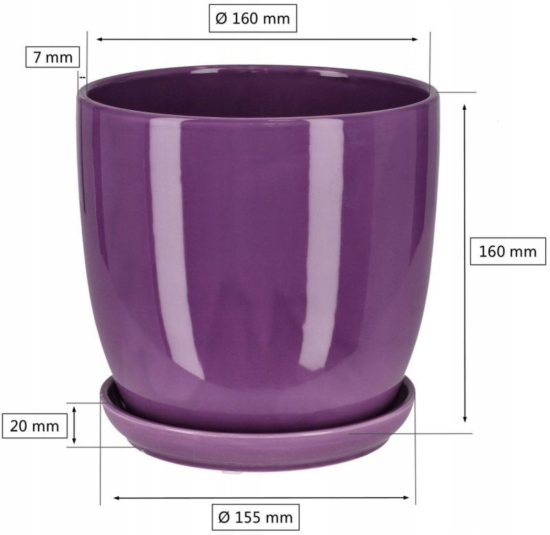 Doniczka ceramiczna KOTARBAU z podstawką fioletowa 16 cm 1 szt.