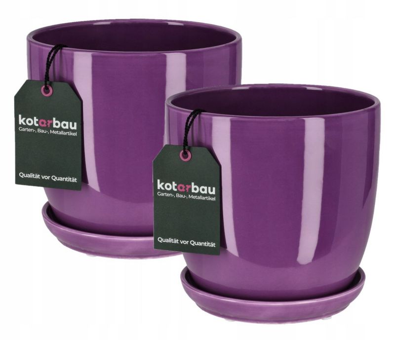 Doniczka ceramiczna KOTARBAU z podstawką fioletowa 16 cm 2 szt.