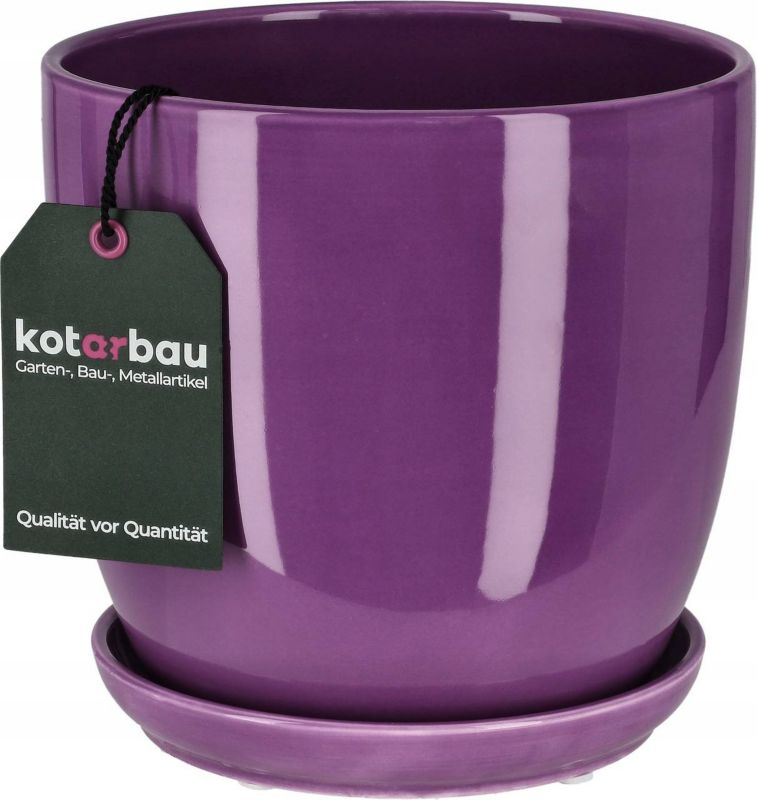 Doniczka ceramiczna KOTARBAU z podstawką fioletowa 16 cm 2 szt.