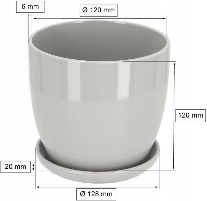 Doniczka ceramiczna KOTARBAU z podstawką szara 13 cm 1 szt.