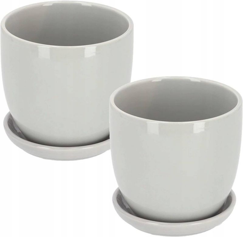Doniczka ceramiczna KOTARBAU z podstawką szara 15 cm 2 szt.
