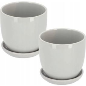 Doniczka ceramiczna KOTARBAU z podstawką szara 15 cm 2 szt.