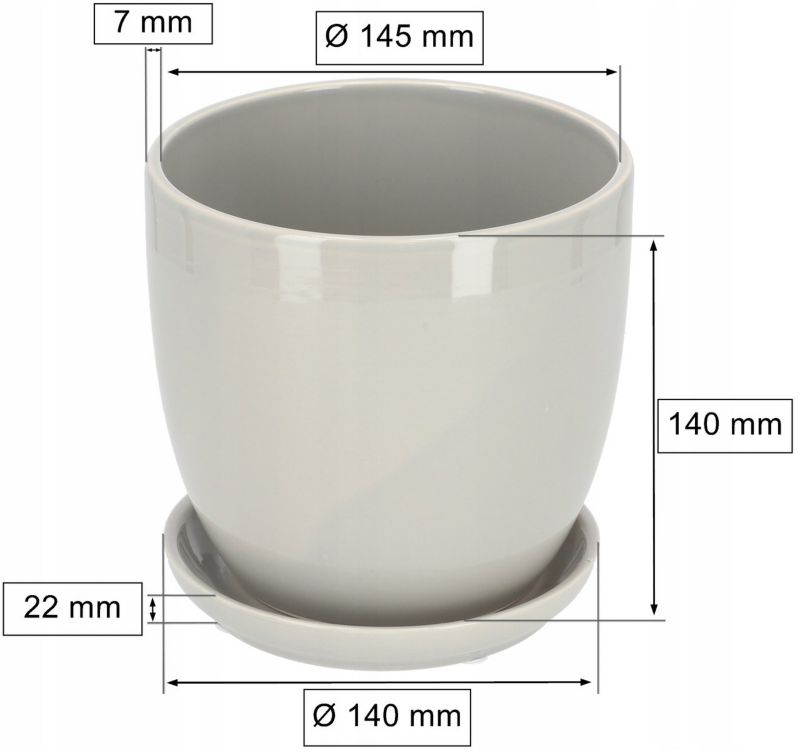 Doniczka ceramiczna KOTARBAU z podstawką szara 15 cm 2 szt.