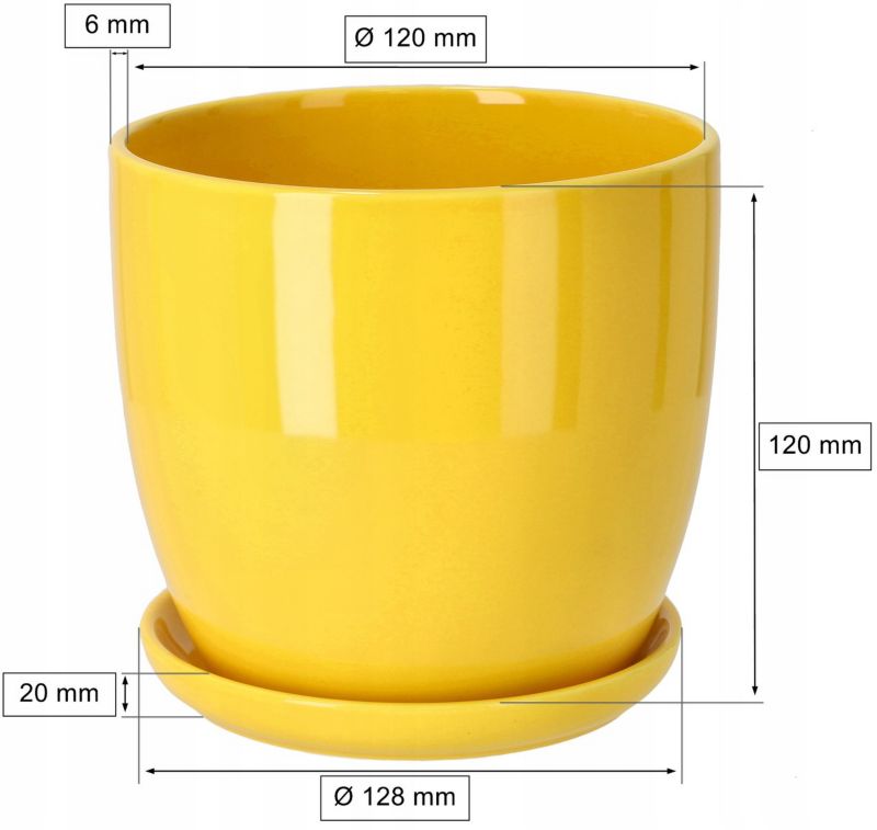 Doniczka ceramiczna KOTARBAU z podstawką żółta 120 mm 2 szt.