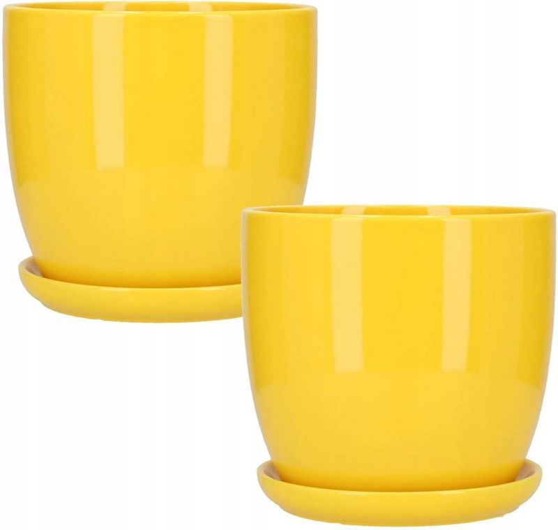 Doniczka ceramiczna KOTARBAU z podstawką żółta 15 cm 2 szt.