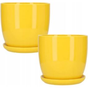Doniczka ceramiczna KOTARBAU z podstawką żółta 15 cm 2 szt.
