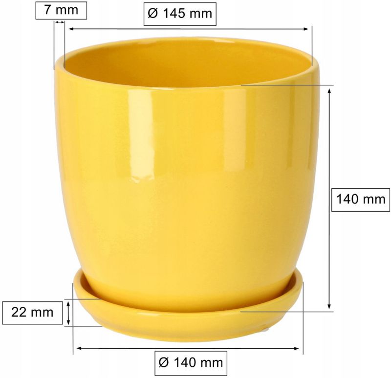 Doniczka ceramiczna KOTARBAU z podstawką żółta 15 cm 2 szt.