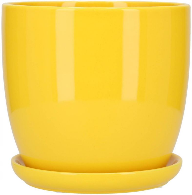 Doniczka ceramiczna KOTARBAU z podstawką żółta 15 cm 2 szt.