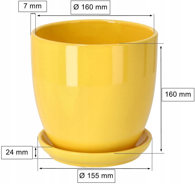 Doniczka ceramiczna KOTARBAU z podstawką żółta 17 cm 1 szt.