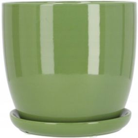 Doniczka ceramiczna KOTARBAU z podstawką zielona 15 cm 1 szt.