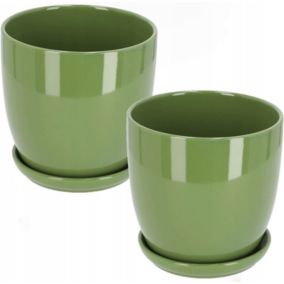 Doniczka ceramiczna KOTARBAU z podstawką zielona 15 cm 2 szt.
