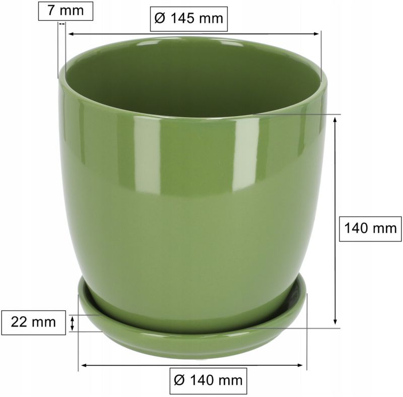 Doniczka ceramiczna KOTARBAU z podstawką zielona 15 cm 2 szt.
