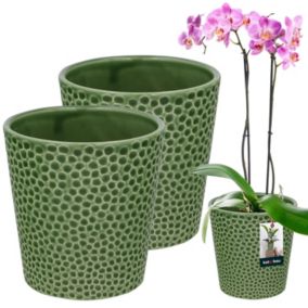 Doniczka ceramiczna KOTARBAU zielona 9,5 cm 2 szt.