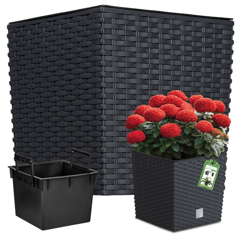 Doniczka Deco4Home Rattan niska donica antracyt 41cm 1 szt.