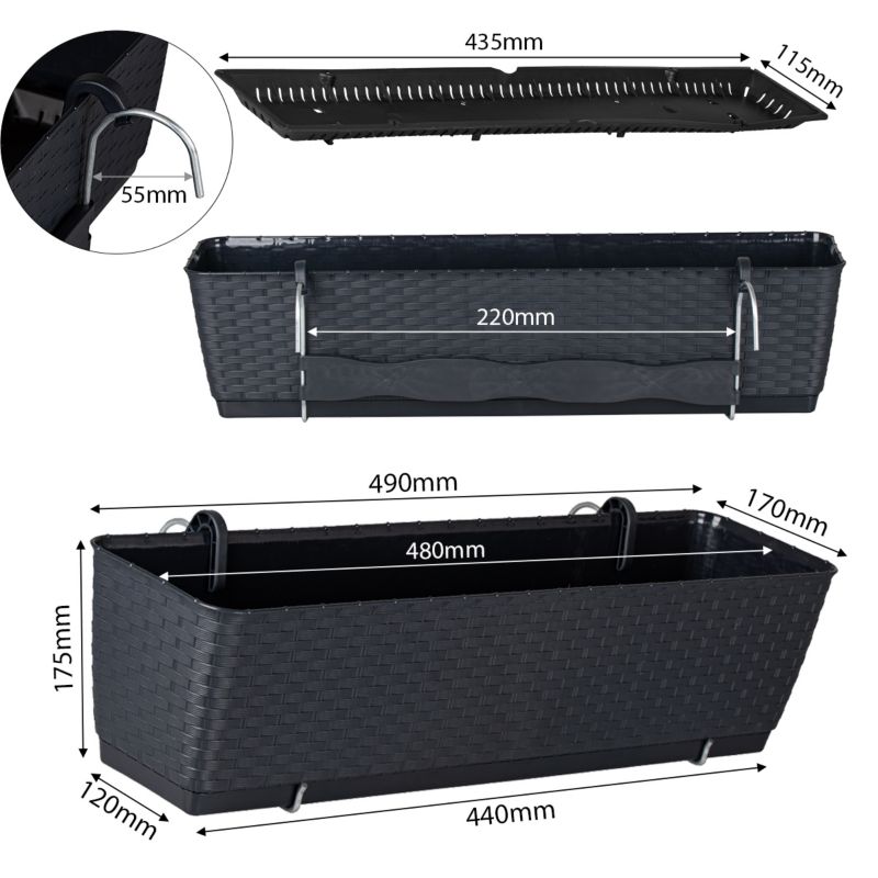 Doniczka Deco4Home Rattan skrzynka balkonowa antracyt 49cm 1 szt.