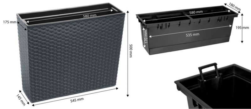 Doniczka Deco4Home Rattan skrzynka kwietnik antracyt 50x58cm 1 szt.