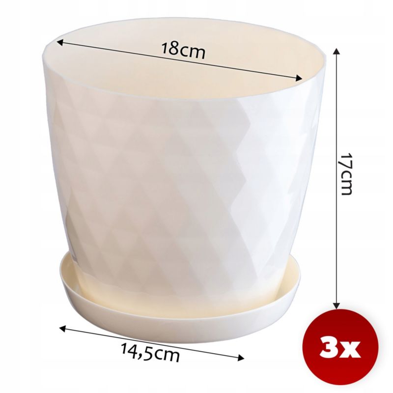 Doniczka KADAX 3x 18cm Osłonka + Podstawka Kremowa 3 szt.
