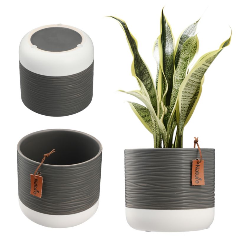 Doniczka KADAX Ceramiczna 14cm Osłonka szara Biała 1szt.