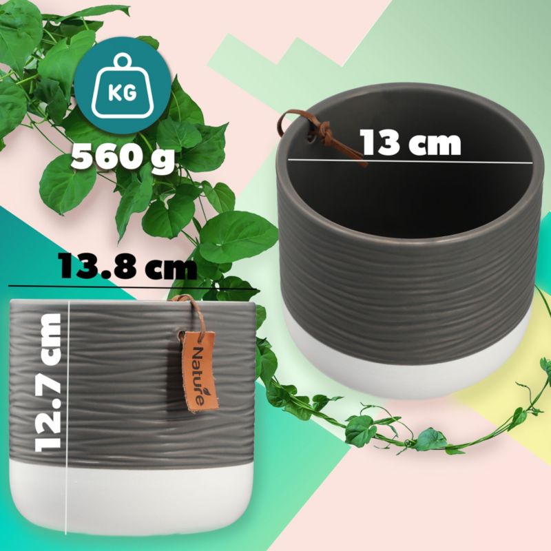 Doniczka KADAX Ceramiczna 14cm Osłonka szara Biała 1szt.
