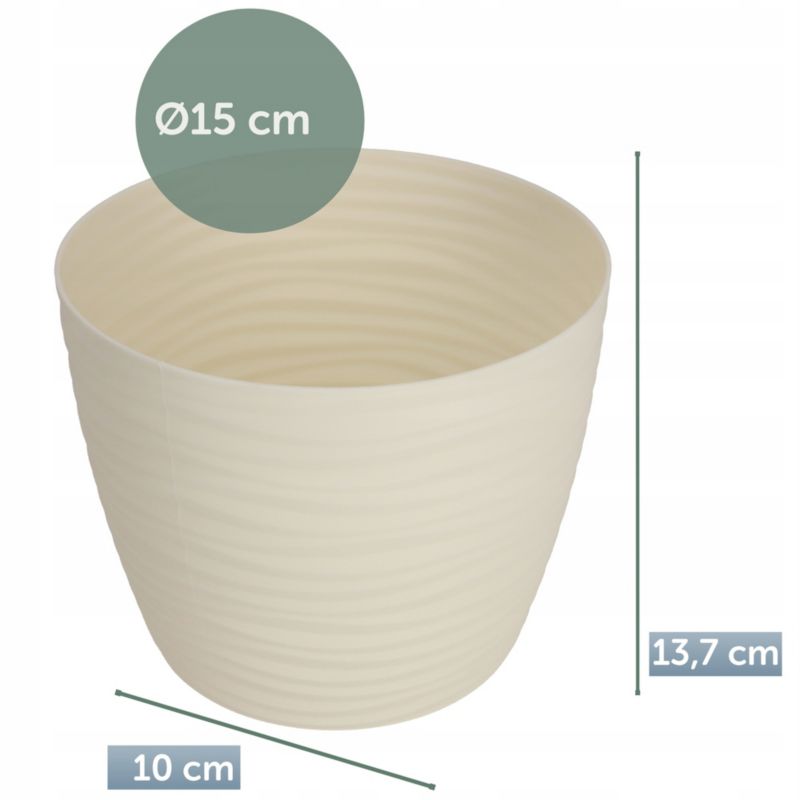 Doniczka KADAX Donica Na Kwiaty 15cm Osłonka Okrągła Kwietnik Plastikowa Kremowy 1 szt.