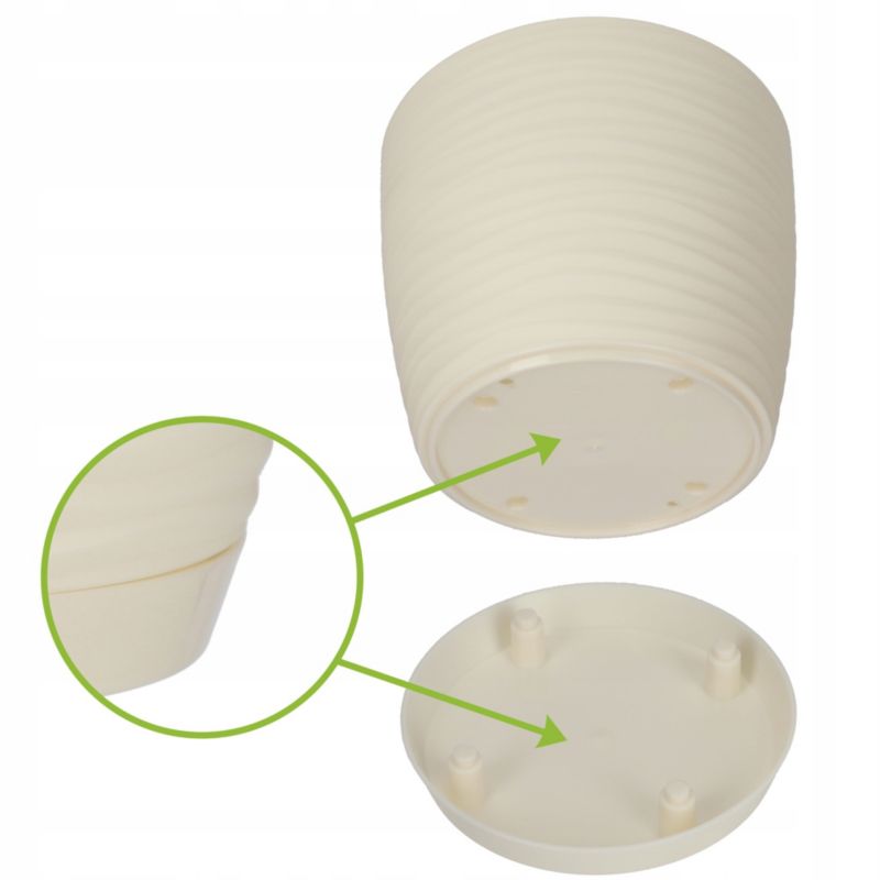 Doniczka KADAX Donica Na Kwiaty 15cm Osłonka Okrągła Kwietnik Plastikowa Kremowy 1 szt.