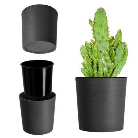Doniczka KADAX Donica Na Kwiaty 25cm Osłonka Z Wkładem Kwietnik Plastikowa Grafit 1 szt.