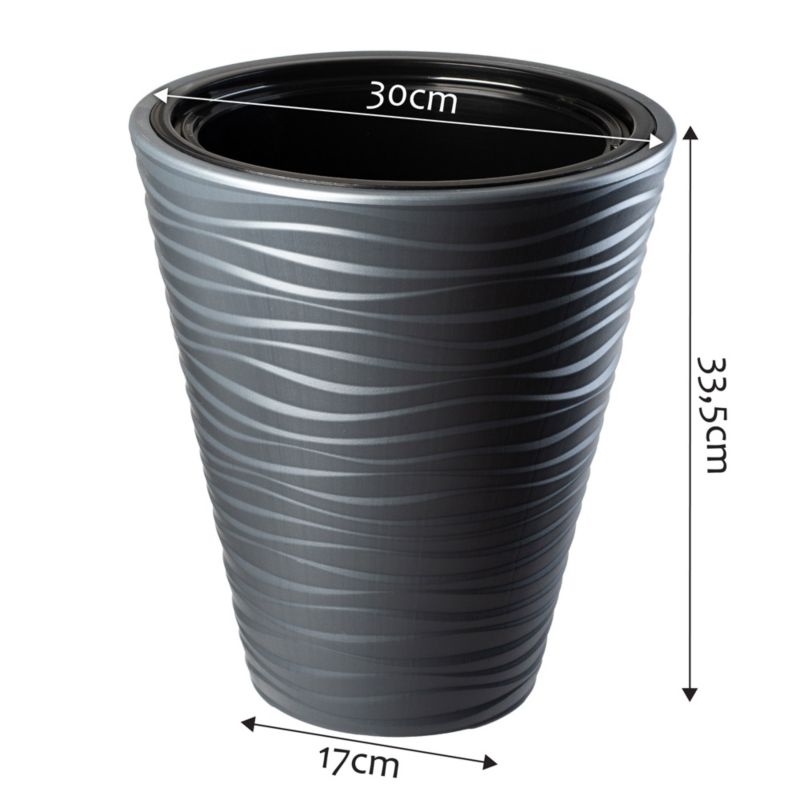 Doniczka KADAX Donica Na Kwiaty 30cm Osłonka Z Wkładem Kwietnik Antracyt Plastik 1 szt.