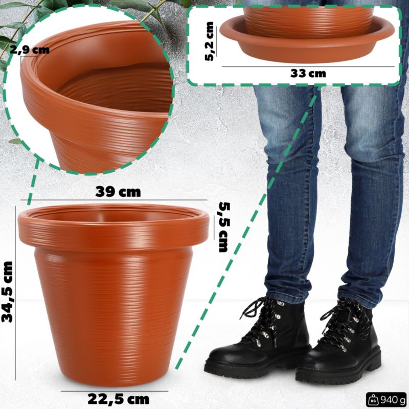 Doniczka KADAX Donica Na Kwiaty 39cm Osłonka Z Podstawką Rośliny Ceglasta 1 szt.